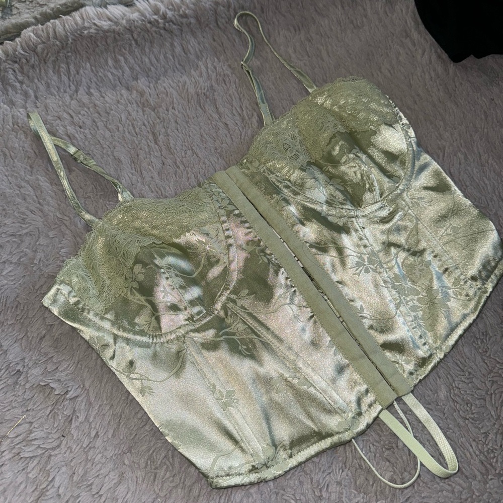 PacSun Sage Green Floral Bustier Crop Top